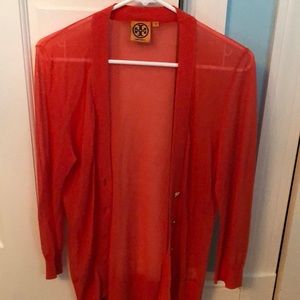 Orange Tory Burch cardigan